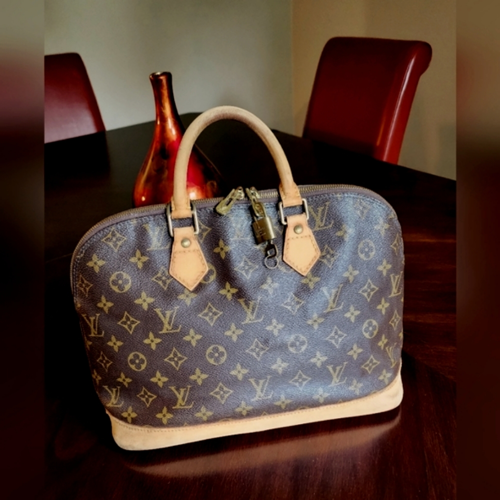 Louis Vuitton Brown Monogram Canvas Satchel with Tan Leather Trim